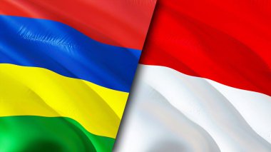 Mauritius ve Monako bayrakları. 3 boyutlu dalgalanan bayrak tasarımı. Mauritius Monaco bayrağı, resim, duvar kağıdı. Mauritius, Monako 'ya karşı, görüntü 3 boyutlu. Mauritius Monako ilişkileri ittifak ve ticaret, seyahat, turnuva