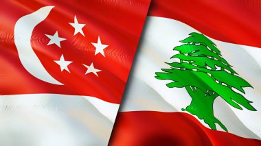 Singapur ve Lübnan bayrakları. 3 boyutlu dalgalanan bayrak tasarımı. Singapur Lübnan bayrağı, resim, duvar kağıdı. Singapur Lübnan 'a karşı, görüntü 3 boyutlu. Singapur Lübnan ilişkileri ittifak ve ticaret, seyahat, turnuva