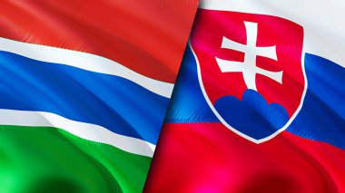Gambiya ve Slovakya bayrakları. 3 boyutlu dalgalanan bayrak tasarımı. Gambiya Slovakya bayrağı, resim, duvar kağıdı. Gambiya Slovakya 'ya karşı, görüntü 3 boyutlu. Gambiya Slovakya ilişkileri ittifak ve ticaret, seyahat, turizm konsepti