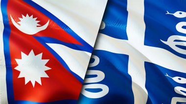 Nepal ve Martinique bayrakları. 3 boyutlu dalgalanan bayrak tasarımı. Nepal Martinique bayrağı, resim, duvar kağıdı. Nepal vs Martinique görüntüsü, 3D görüntüleme. Nepal Martinique ilişkileri ittifak ve ticaret, seyahat, turnuva