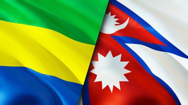 Gabon ve Nepal bayrakları. 3 boyutlu dalgalanan bayrak tasarımı. Gabon Nepal bayrağı, resim, duvar kağıdı. Gabon Nepal 'e karşı, görüntü 3 boyutlu. Gabon Nepal ilişkileri ittifak ve ticaret, seyahat, turizm konsepti
