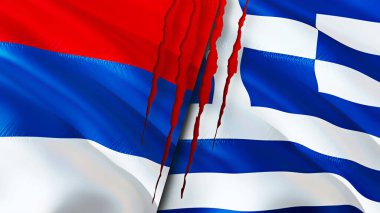 Sırbistan ve Yunanistan yara izi kavramına bayrak dikti. Dalgalanan bayrak, 3 boyutlu görüntüleme. Sırbistan ve Yunanistan ihtilaf kavramı. Sırbistan Yunanistan ilişkileri kavramı. Sırbistan ve Yunanistan 'ın bayrağı kriz, savaş, saldırı konsepti