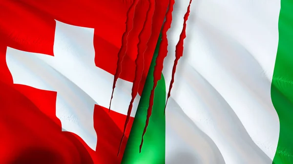 Suiza Nigeria Banderas Con Concepto Cicatriz Bandera Ondeante Representación Suiza —  Fotos de Stock
