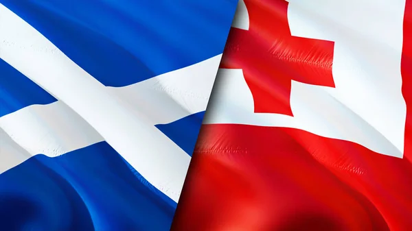 Skoçya Tonga Bayrakları Boyutlu Dalgalanan Bayrak Tasarımı Scotland Tonga Bayrağı — Stok fotoğraf