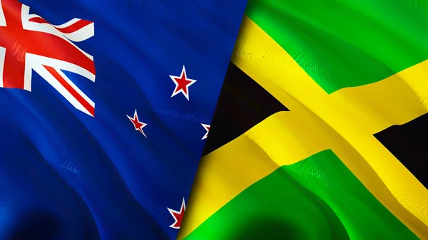 Banderas Nueva Zelanda Jamaica Diseño Banderas Waving Nueva Zelanda Jamaica — Foto de Stock