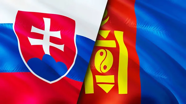 Slowakije Mongolië Vlaggen Waving Vlag Ontwerp Slowakije Mongolië Vlag Foto — Stockfoto