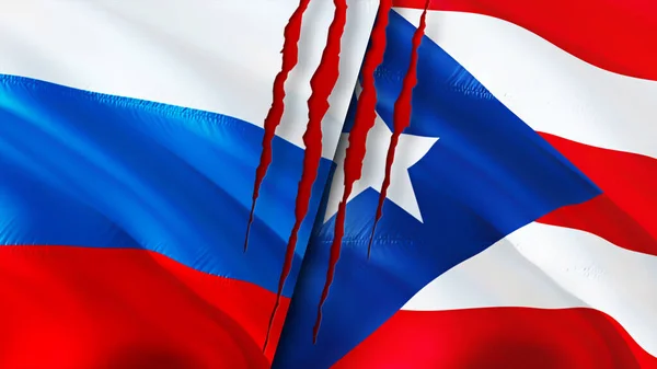 Russland Und Puerto Rico Flaggen Mit Narbenkonzept Fahnenschwenken Rendering Russland — Stockfoto