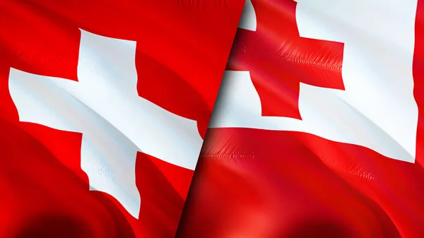 Flaggen Der Schweiz Und Der Tonga Fahnenschwenken Schweiz Tonga Flagge — Stockfoto