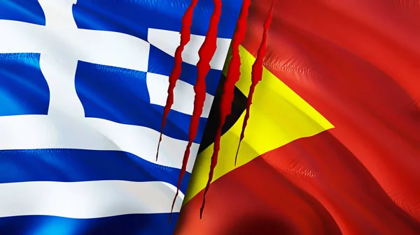 그리스와 모르의 깃발에는 상처가 웨이브 플래그 렌더링 그리스와 사이의 분쟁이다 — 스톡 사진