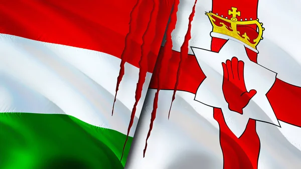 Hungary Northern Ireland Flags Scar Concept Waving Flag Rendering Hungary — Stock Photo, Image