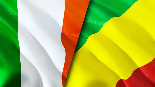 Drapeaux Irlande Congo Drapeau Agitant Design Irlande Drapeau Congo Image — Photo