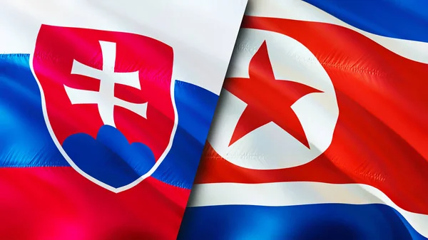 Прапори Словаччини Північної Кореї Waving Flag Прапор Словаччини Північна Корея — стокове фото