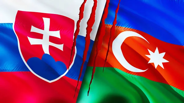 Slovakia and Azerbaijan flags with scar concept. Waving flag,3D rendering. Slovakia and Azerbaijan conflict concept. Slovakia Azerbaijan relations concept. flag of Slovakia and Azerbaija