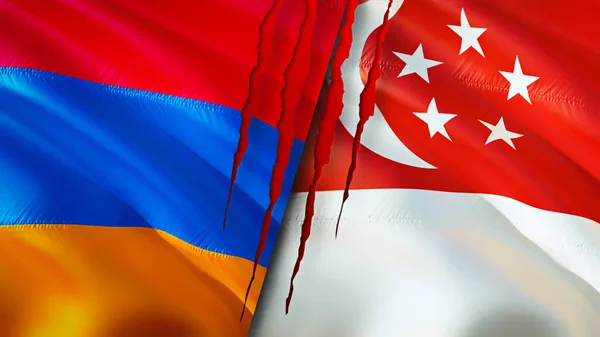 Örményország Szingapúr Zászlók Heg Koncepció Lengő Zászló Renderelés Örményország Szingapúr — Stock Fotó