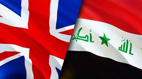 United Kingdom and Iraq flags. 3D Waving flag design. United Kingdom Iraq flag, picture, wallpaper. United Kingdom vs Iraq image,3D rendering. United Kingdom Iraq relations alliance an