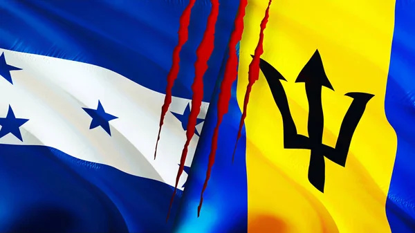 Σημαίες Ονδούρας Και Μπαρμπάντος Ουλή Κυματιστή Σημαία Απόδοση Ονδούρα Και — Φωτογραφία Αρχείου
