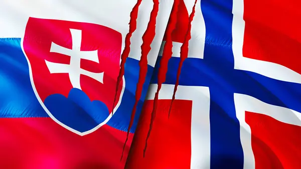 Banderas Eslovaquia Noruega Con Concepto Cicatriz Bandera Ondeante Representación Eslovaquia — Foto de Stock