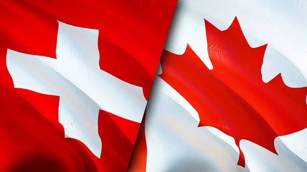 Banderas Suiza Canadá Diseño Banderas Waving Suiza Canadá Bandera Foto — Foto de Stock