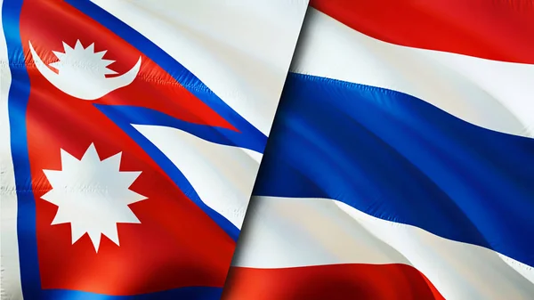 Nepal and Thailand flags. 3D Waving flag design. Nepal Thailand flag, picture, wallpaper. Nepal vs Thailand image,3D rendering. Nepal Thailand relations alliance and Trade,travel,tourism concep