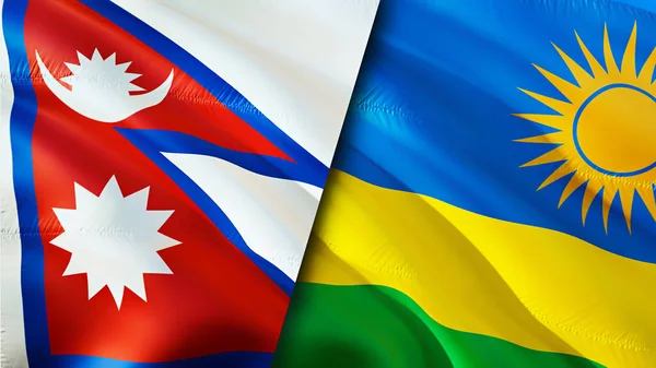 Nepal and Rwanda flags. 3D Waving flag design. Nepal Rwanda flag, picture, wallpaper. Nepal vs Rwanda image,3D rendering. Nepal Rwanda relations alliance and Trade,travel,tourism concep