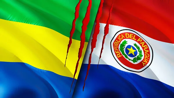 Flagi Gabonu Paragwaju Blizną Machanie Flagą Renderowanie Koncepcja Konfliktu Gabon — Zdjęcie stockowe