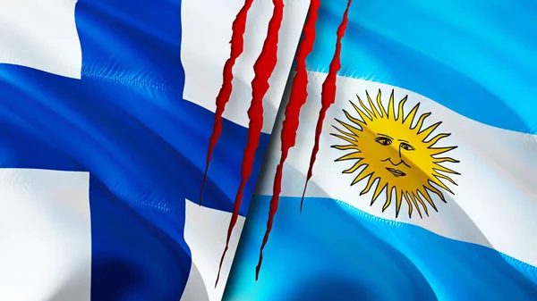 Finlandia Argentina Bandiere Con Concetto Cicatrice Bandiera Sventolante Rendering Finlandia — Foto Stock