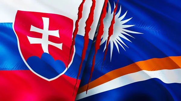 Slovakien Och Marshallöarna Flaggor Med Ärr Koncept Viftar Med Flaggan — Stockfoto
