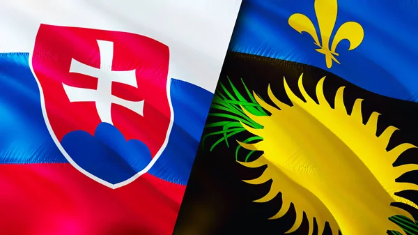 Flaggorna Slovakien Och Guadeloupe Viftande Flagga Design Slovakien Guadeloupe Flagga — Stockfoto