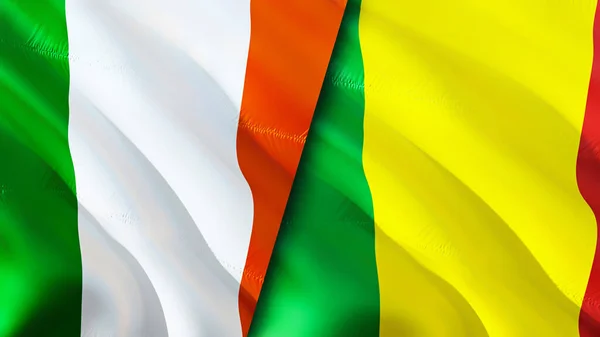 Σημαίες Ιρλανδίας Και Μάλι Σχεδιασμός Τρισδιάστατης Κυματιστή Σημαίας Σημαία Ιρλανδίας — Φωτογραφία Αρχείου