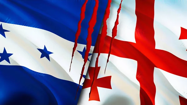 Banderas Honduras Georgia Con Concepto Cicatriz Ondeando Bandera Renderizado Concepto — Foto de Stock