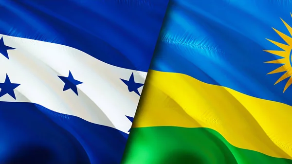 Honduras and Rwanda flags. 3D Waving flag design. Honduras Rwanda flag, picture, wallpaper. Honduras vs Rwanda image,3D rendering. Honduras Rwanda relations alliance and Trade,travel,tourism concep