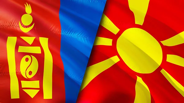 Mongoliets Och Norra Makedoniens Flaggor Viftande Flagga Design Mongoliet North — Stockfoto