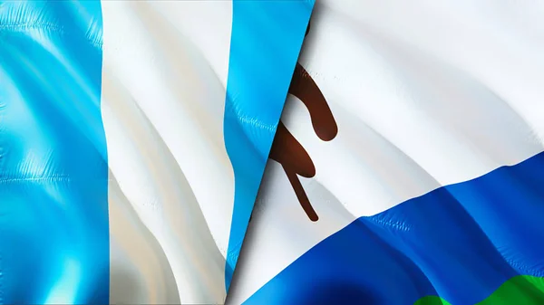 Флаги Гватемалы Лесото Wawing Дизайн Флага Флаг Гватемалы Лесото Фото — стоковое фото