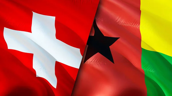 Switzerland and Guinea Bissau flags. 3D Waving flag design. Switzerland Guinea Bissau flag, picture, wallpaper. Switzerland vs Guinea Bissau image,3D rendering. Switzerland Guinea Bissau relation