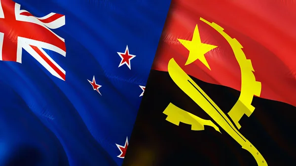 Banderas Nueva Zelanda Angola Diseño Banderas Waving Nueva Zelanda Angola — Foto de Stock