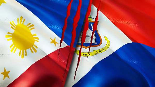 Filipina Dan Bendera Sint Maarten Dengan Konsep Bekas Luka Mengayunkan — Stok Foto