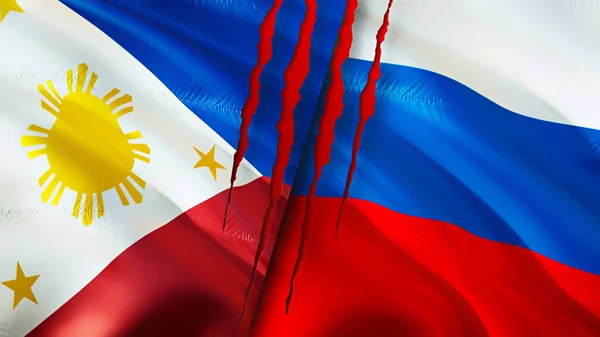 Filipina Dan Rusia Bendera Dengan Konsep Bekas Luka Mengayunkan Bendera — Stok Foto