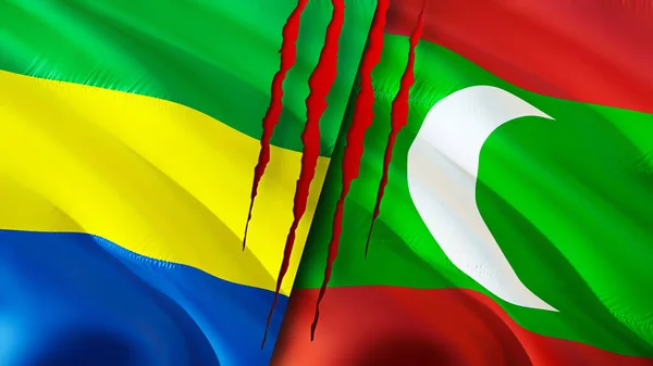 Σημαίες Γκαμπόν Και Μαλδίβες Ουλή Έννοια Κυματιστή Σημαία Τρισδιάστατη Απόδοση — Φωτογραφία Αρχείου