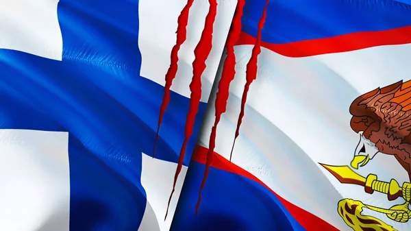 Финляндия Американские Флаги Самоа Шрамом Флажок Рендеринг Концепция Конфликта Между — стоковое фото