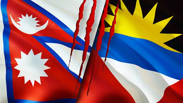 Флаги Непала Антигуа Барбуды Шрамом Флажок Рендеринг Концепция Конфликта Непале — стоковое фото
