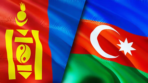 Mongolia and Azerbaijan flags. 3D Waving flag design. Mongolia Azerbaijan flag, picture, wallpaper. Mongolia vs Azerbaijan image,3D rendering. Mongolia Azerbaijan relations alliance an