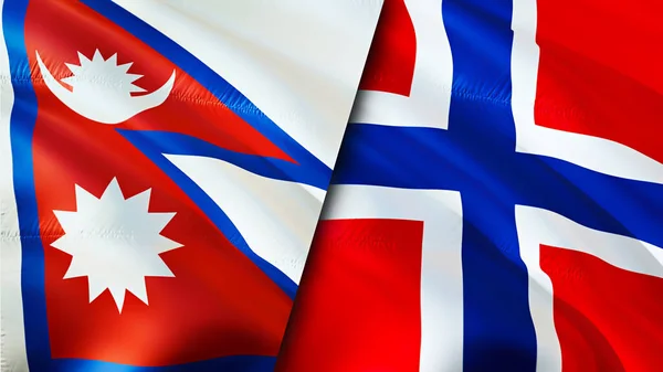 Bandeiras Nepal Noruega Acenando Design Bandeira Nepal Noruega Bandeira Foto — Fotografia de Stock