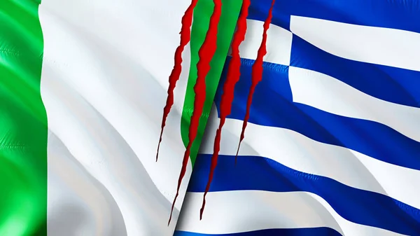 Nigeria Griekenland Vlaggen Met Litteken Concept Wuivende Vlag Weergave Nigeria — Stockfoto