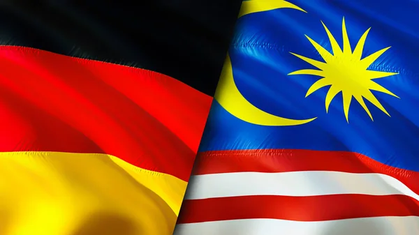 Germany and Malaysia flags. 3D Waving flag design. Germany Malaysia flag, picture, wallpaper. Germany vs Malaysia image,3D rendering. Germany Malaysia relations alliance and Trade,travel,touris