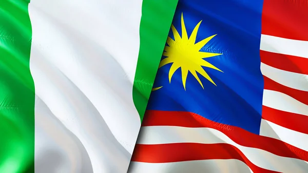 Σημαίες Νιγηρίας Και Μαλαισίας Σχεδιασμός Τρισδιάστατης Κυματιστή Σημαίας Σημαία Μαλαισίας — Φωτογραφία Αρχείου