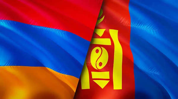 Armenia Mongolia Flags Waving Flag Design Armenia Mongolia Flag Picture — Stock Photo, Image