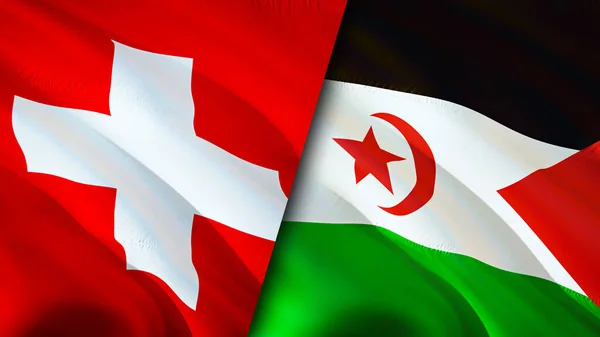 Switzerland and Western Sahara flags. 3D Waving flag design. Switzerland Western Sahara flag, picture, wallpaper. Switzerland vs Western Sahara image,3D rendering. Switzerland Western Sahar