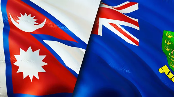 尼泊尔和英属维尔京群岛的国旗 3D波浪旗帜设计 尼泊尔英属维尔京群岛国旗 尼泊尔对英属维尔京群岛的图像 3D渲染 尼泊尔英属维尔京群岛 — 图库照片
