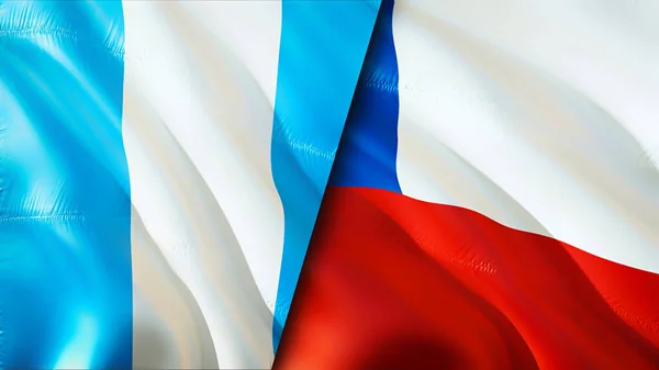 危地马拉和智利的国旗 3D波浪旗帜设计 危地马拉智利国旗 危地马拉对智利的图像 3D渲染 危地马拉智利与战争联盟的概念 — 图库照片
