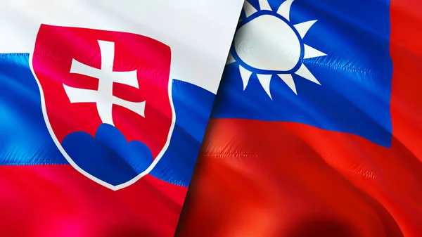 Slovakia and Taiwan flags. 3D Waving flag design. Slovakia Taiwan flag, picture, wallpaper. Slovakia vs Taiwan image,3D rendering. Slovakia Taiwan relations alliance and Trade,travel,tourism concep